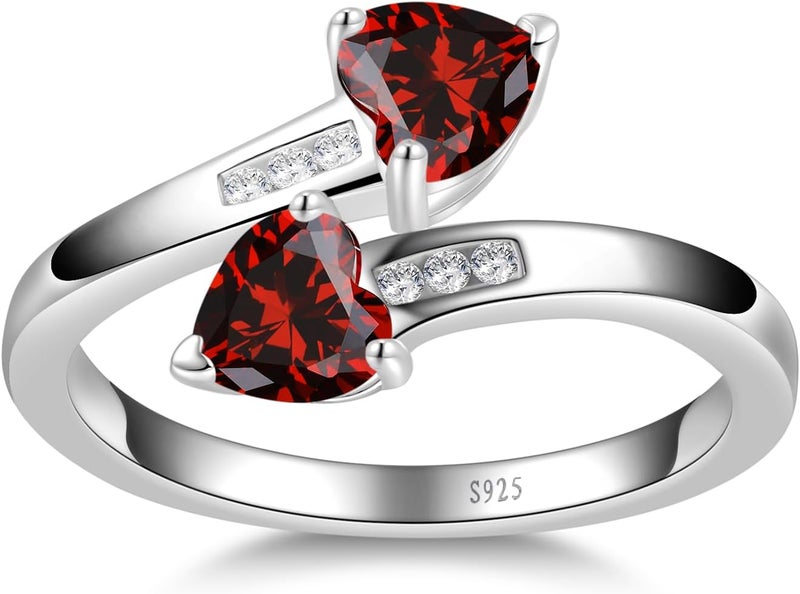 Yaresul 1CT Adjustable Women Heart Ring 925 Sterling Silver Birthstone Rings for Women Promise Ring for her Simulated Gemstone Statement Stackable Band Width 2mm Open Size 5~9 - Image 2